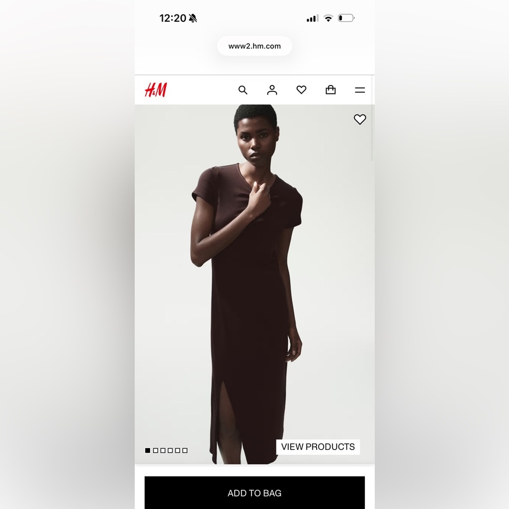 ⭐️H&M Slim Short-Sleeve Midi Dress in Deep Brown